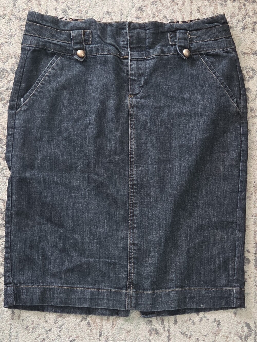 One 5 One Denim Skirt Pencil Knee Length Womens Size L Blue Cotton Blend Pockets